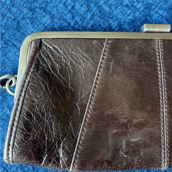 Kenneth Cole Reaction Brown Leather Frame Clutch Wristlet Kiss Lock Bag - Picture 5 of 14